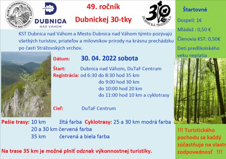 Dubnica nad Váhom, 30.4.2022, 49. ročník Dubnickej 30-tky
