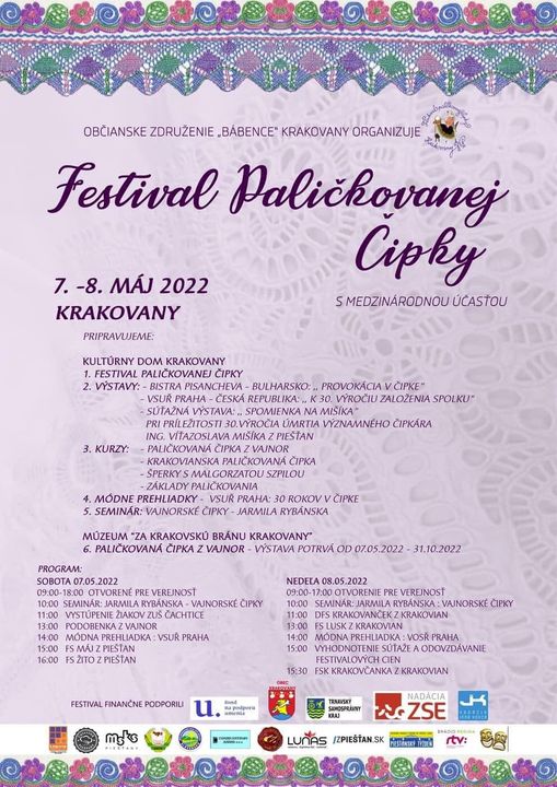 Krakovany, 7. – 8.5.2020, Festival paličkovanej čipky