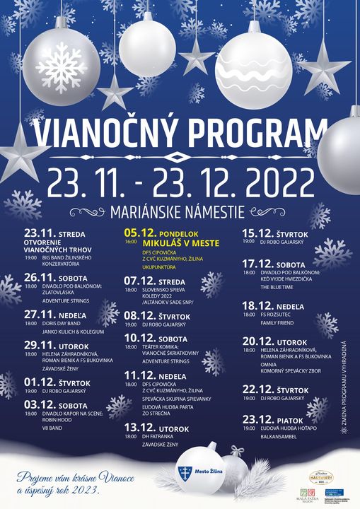 Žilina, 23.11. – 23.12.2022, Vianočný program