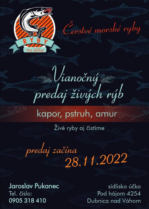 Dubnica nad Váhom, od 28.11.2022, Vianočný predaj živých rýb