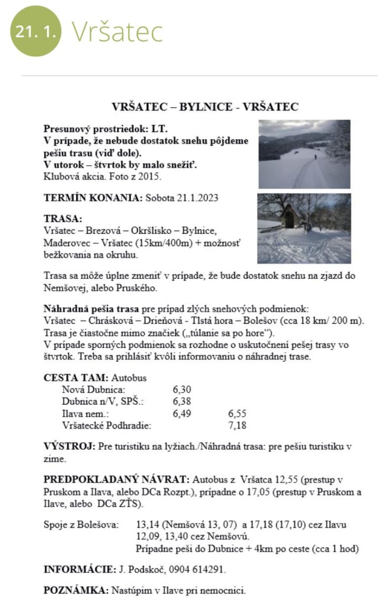 Vršatec – Bylnice – Vršatec, 21.1.2023, Turistika na lyžiach