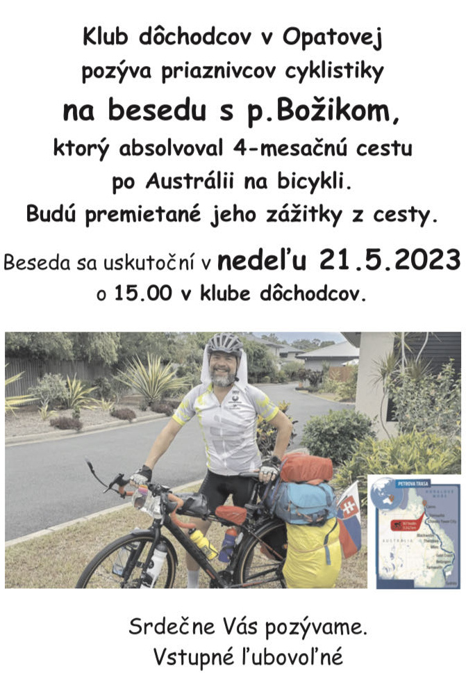 Trenčín/Opatová, 21.5.2023, Beseda s cyklistom p. Božikom