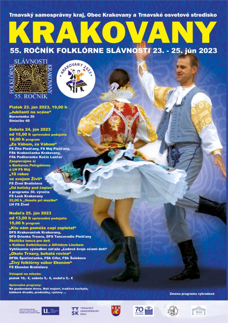 Krakovany, 23. – 25.6.2023, 55. ročník folklórne slávnosti