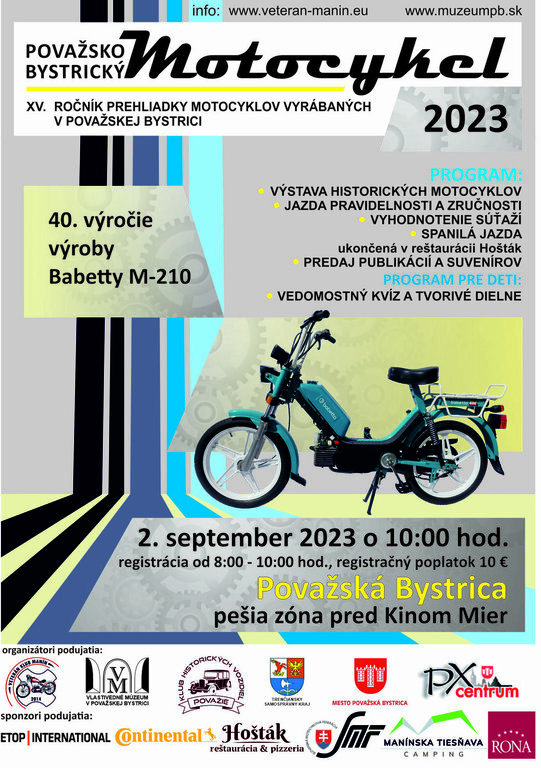 Považská Bystrica, 2.9.2023, XV. ročník prehliadky motocyklov vyrábaných v Považskej Bystrici