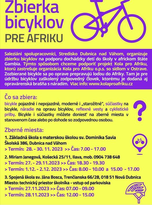 Dubnica nad Váhom, Ilava, Nová Dubnica, Zbierka bicyklov pre Afriku