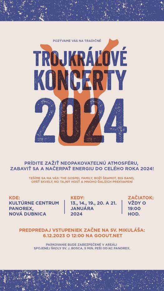 Nová Dubnica, 13.,14.,19., 20., 21.1.2024, Trojkráľové koncerty 2024