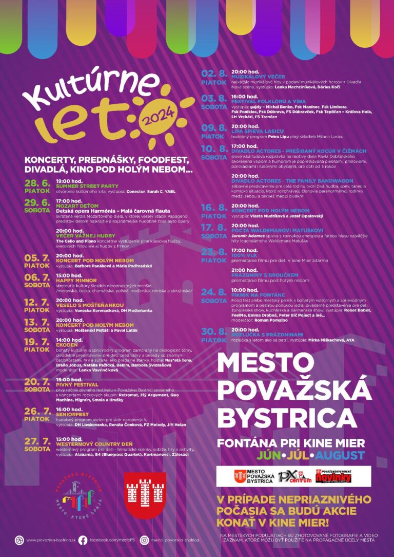 Považská Bystrica, 28.6. – 30.8.2024, Kultúrné leto