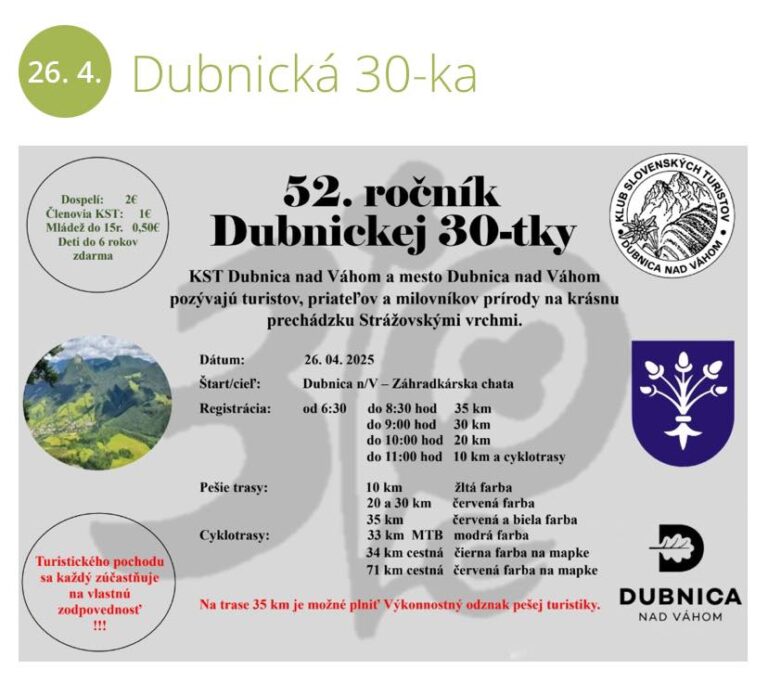 Dubnica nad Váhom, 26.4.2025, 52. ročník Dubnickej 30-tky