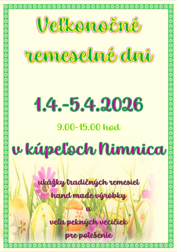 Nimnica, 1. – 5.4.2026, Veľkonočné remeselné trhy