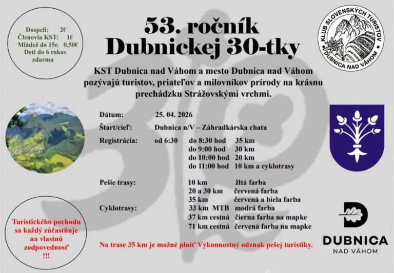 Dubnica nad Váhom, 25.4.2026, 53. ročník Dubnickej 30-tky