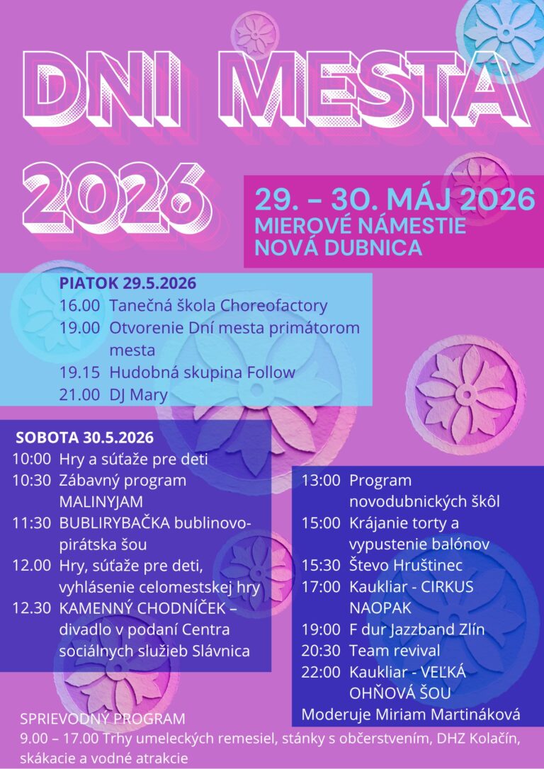 Nová Dubnica, 29. – 30.5.2026, Dni mesta 2026
