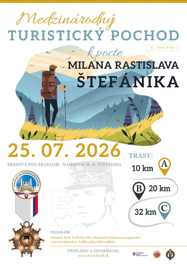 Brezová pod Bradlom, 25.7.2026, Turistický pochod k pocte Milana Rastislava Štefánika