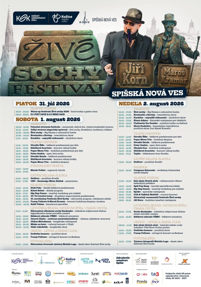 Spišská Nová Ves, 31.7. – 2.8.2026, Živé sochy