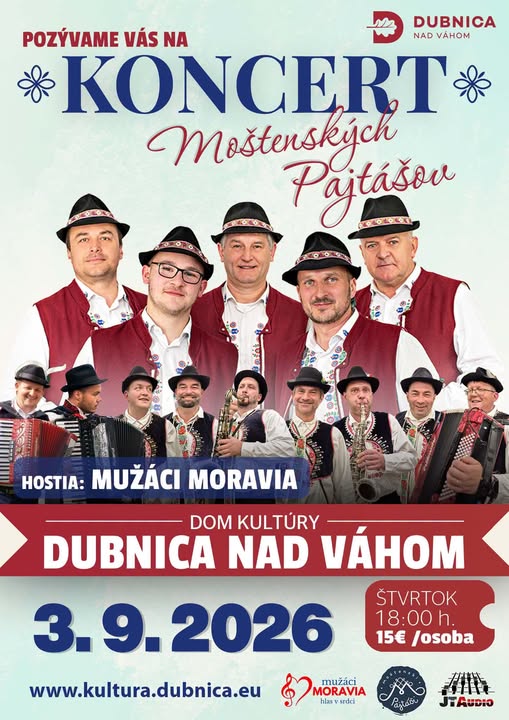 Dubnica nad Váhom, 3.9.2026, Koncert Moštenskí Pajtáši
