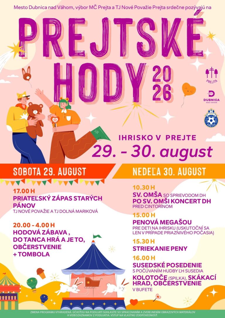 Dubnica nad Váhom/Prejta, 29. a 30.8.2026, Prejtské hod